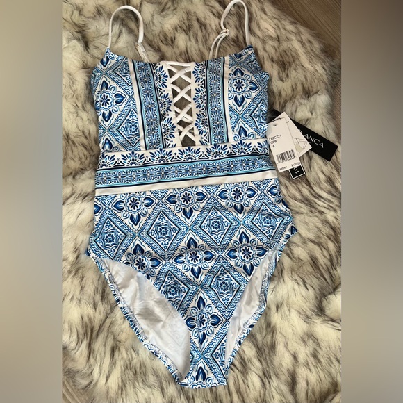 La Blanca Capri Blue Strappy One-Piece Swimsuit NWT - Picture 3 of 4